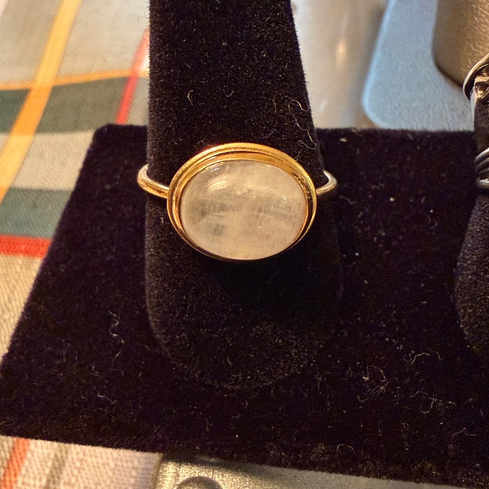 14K Gold Plate Rainbow Moonstone Ring Size 8